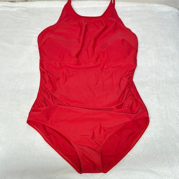 Bold Red Halter Neck One-Piece Swimwear - Picture 1 of 10